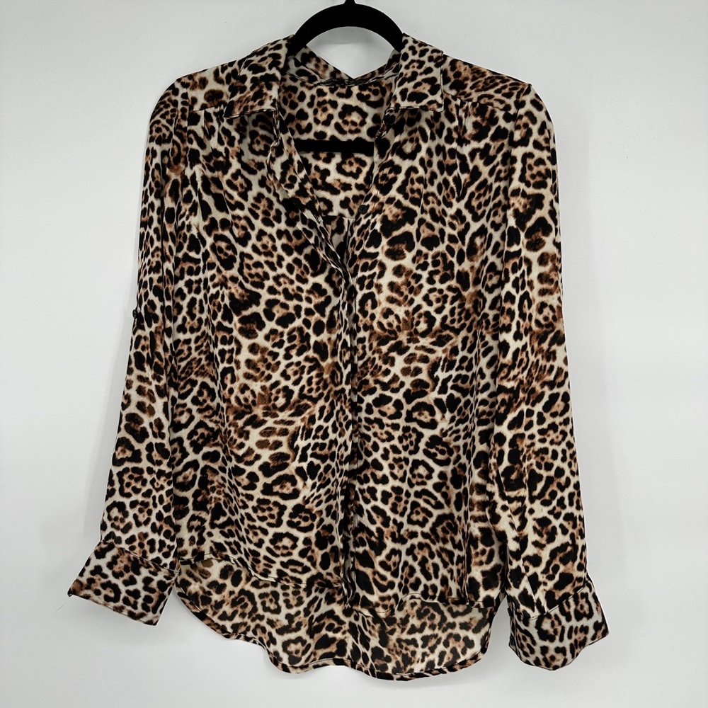 Gibson Leopard Print Button Down Shirt Sz Xs